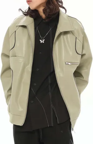 Women's Faux Leather Jacket Oversized Boyfriend Style PU Bomber Jacket Vintage Streetwear Trendy Motor Biker Coat