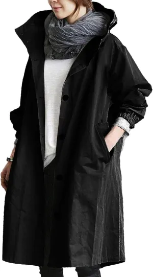 Women's Hooded Trenchcoats Anoraks Wind Breaker Long Rain Coat Waterproof Raincoats with Hood Plus Size Fall Jacket