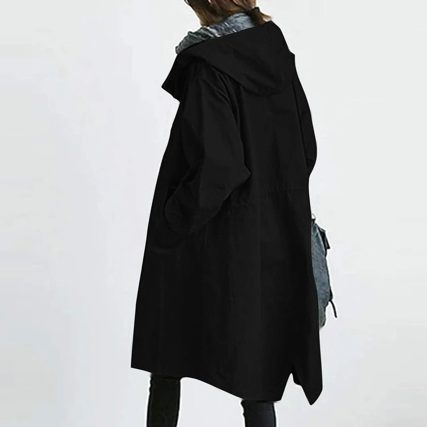 Women's Hooded Trenchcoats Anoraks Wind Breaker Long Rain Coat Waterproof Raincoats with Hood Plus Size Fall Jacket