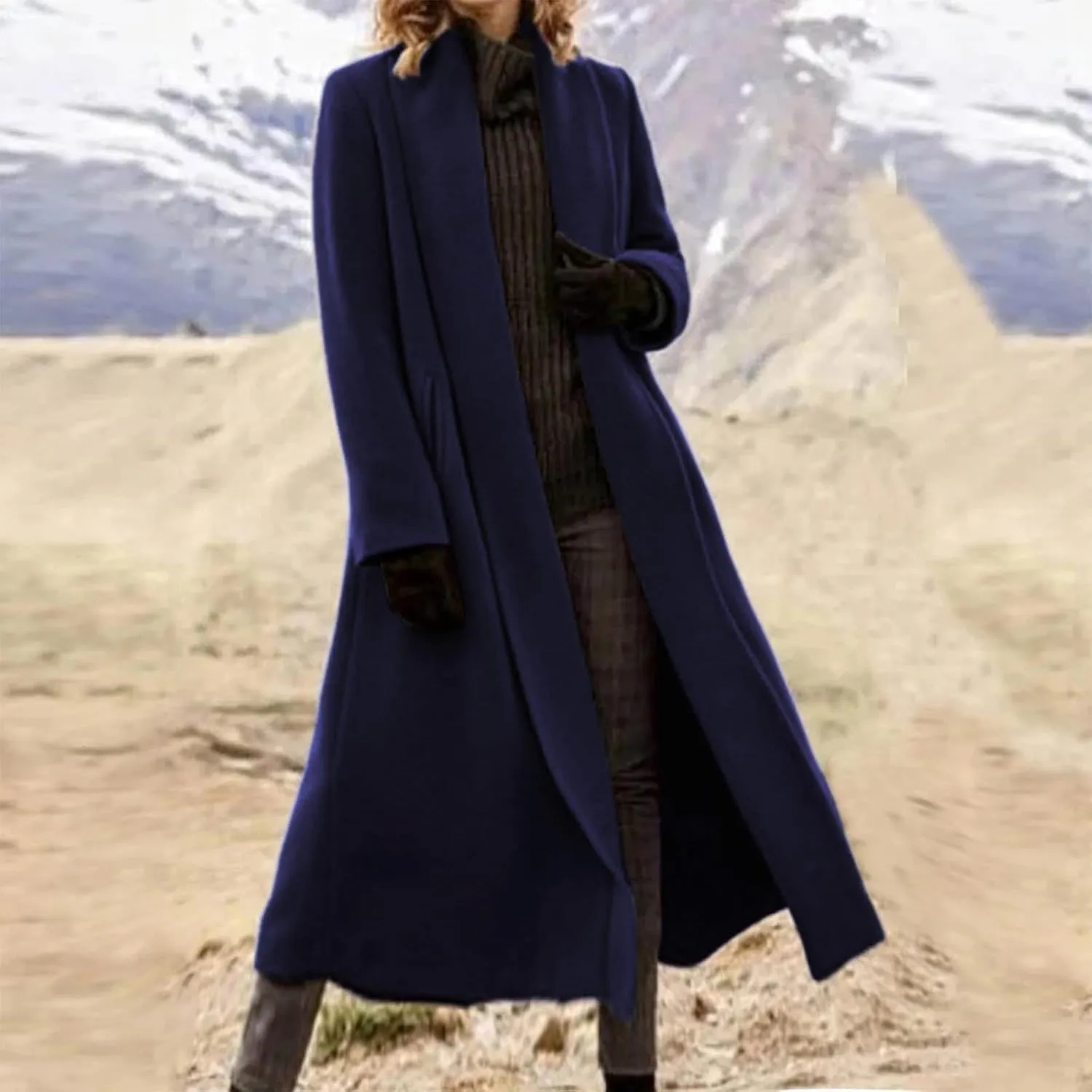 Women's Lapel Collar Coats Mid Long Pea Coats Warm Thicken Trench Jacket Elegant Simple Oversized Winter Coats