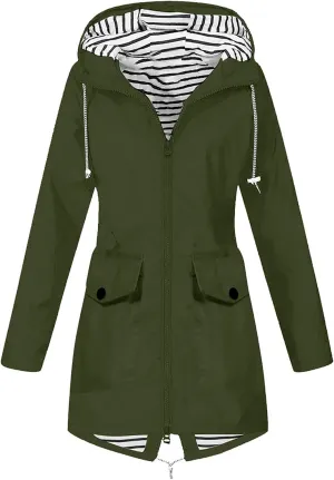 Women's Lightweight Hooded Rain Jacket Waterproof Windbreaker Jacket Plus Size Trench Coat Travel Raincoats Packable