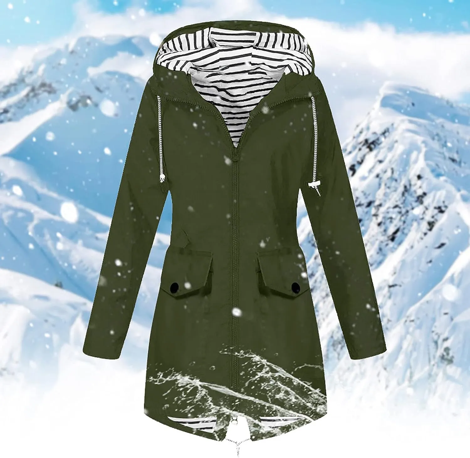 Women's Lightweight Hooded Rain Jacket Waterproof Windbreaker Jacket Plus Size Trench Coat Travel Raincoats Packable