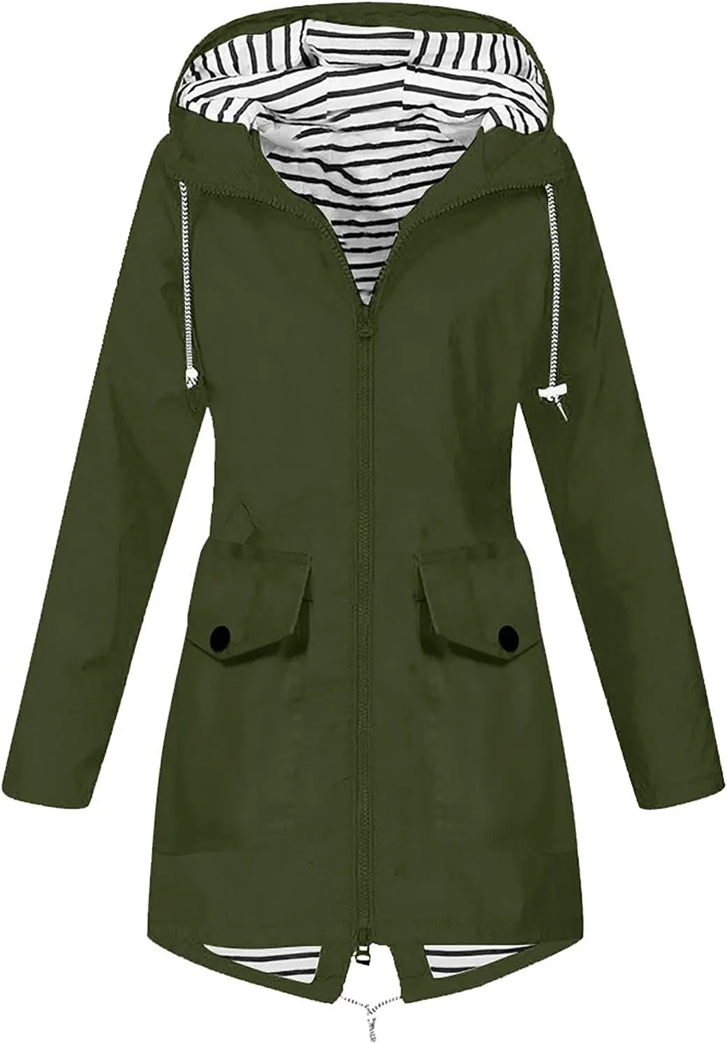 Women's Lightweight Hooded Rain Jacket Waterproof Windbreaker Jacket Plus Size Trench Coat Travel Raincoats Packable