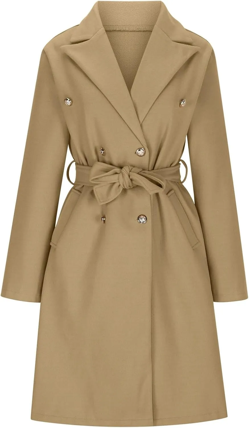 Womens Long Coat Double Breasted Trench Coat Classic Notch Lapel Slim Overcoat Business Casual Fall Winter Clothes