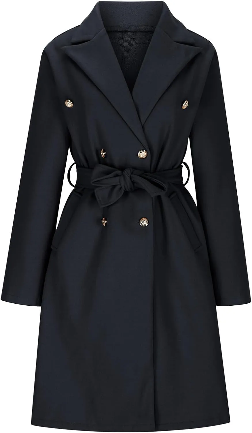 Womens Long Coat Double Breasted Trench Coat Classic Notch Lapel Slim Overcoat Business Casual Fall Winter Clothes