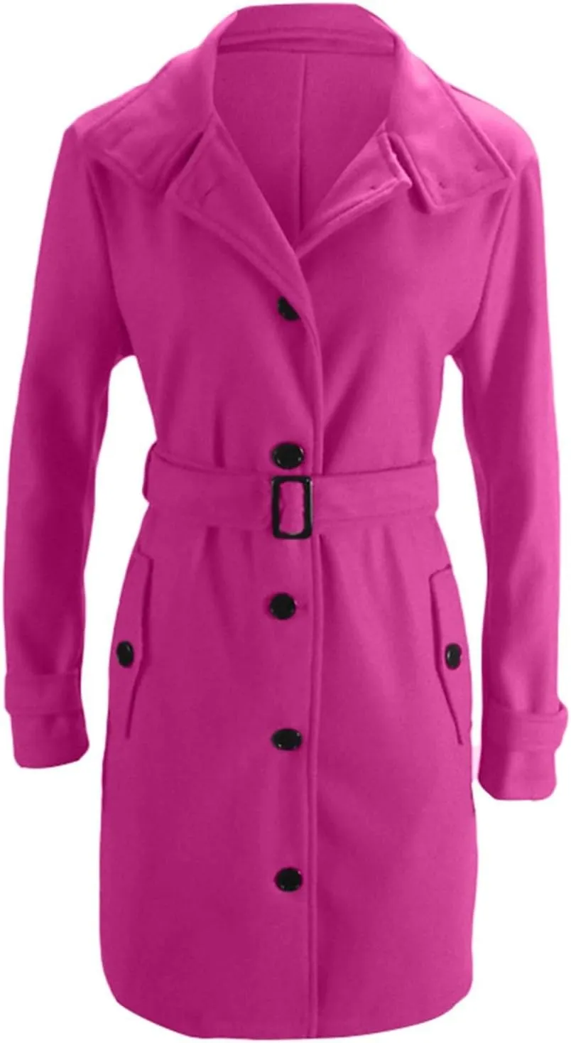 Women's Long Coat Notched Lapel Collar Double Breasted Pea Coat Winter Elegant Wool Blend Over Coats Jackets