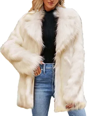 Women's Long Lapel Faux Fur Jacket Plush Shaggy Coat Elegant Warm Outerwear Cardigan Fall Winter Thicken Party Coats