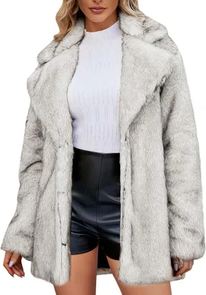 Women's Long Lapel Faux Fur Jacket Plush Shaggy Coat Elegant Warm Outerwear Cardigan Fall Winter Thicken Party Coats