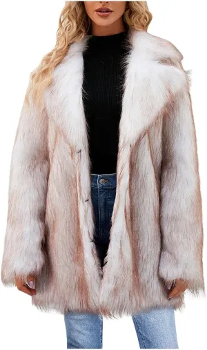 Women's Long Lapel Faux Fur Jacket Plush Shaggy Coat Elegant Warm Outerwear Cardigan Fall Winter Thicken Party Coats