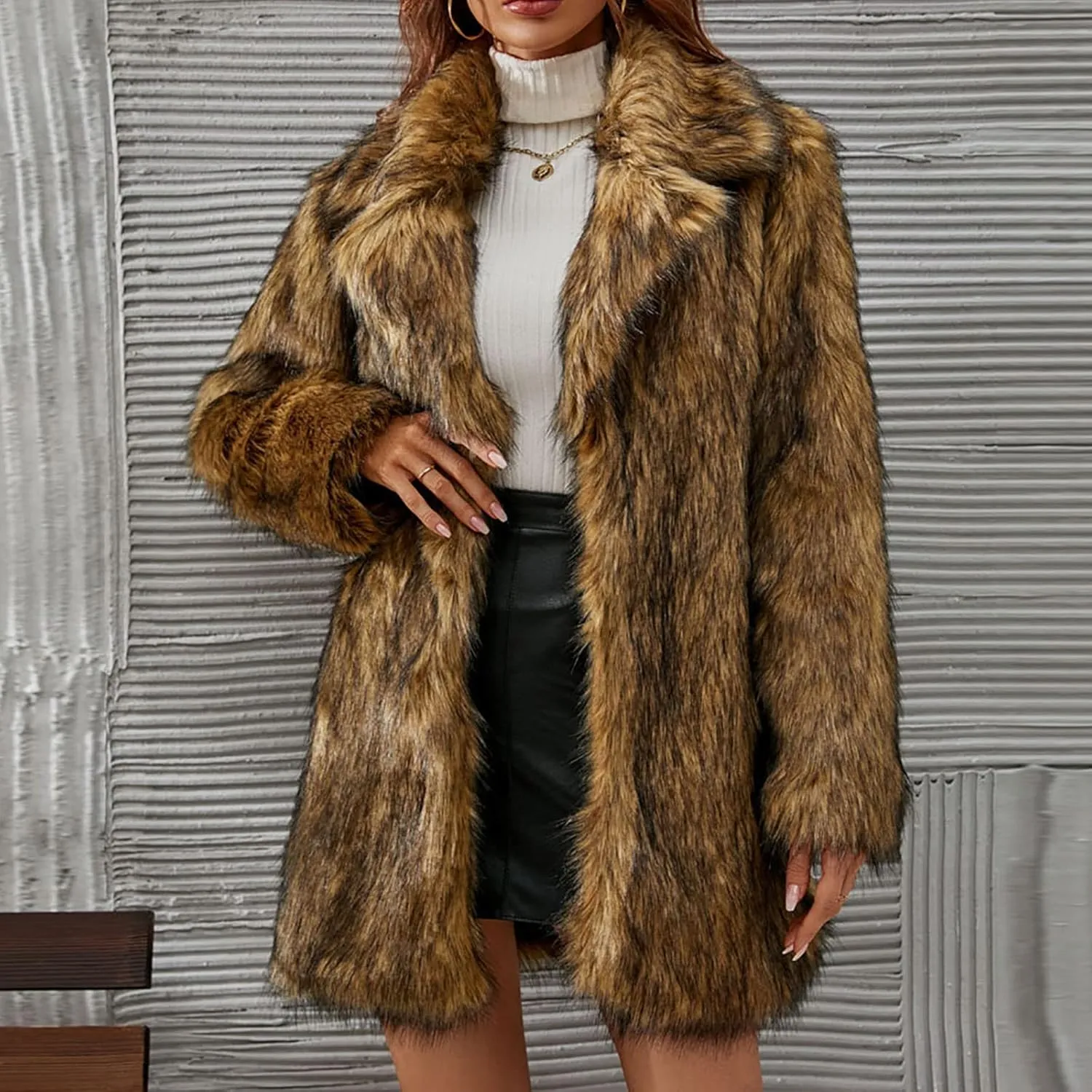 Women's Long Lapel Faux Fur Jacket Plush Shaggy Coat Elegant Warm Outerwear Cardigan Fall Winter Thicken Party Coats
