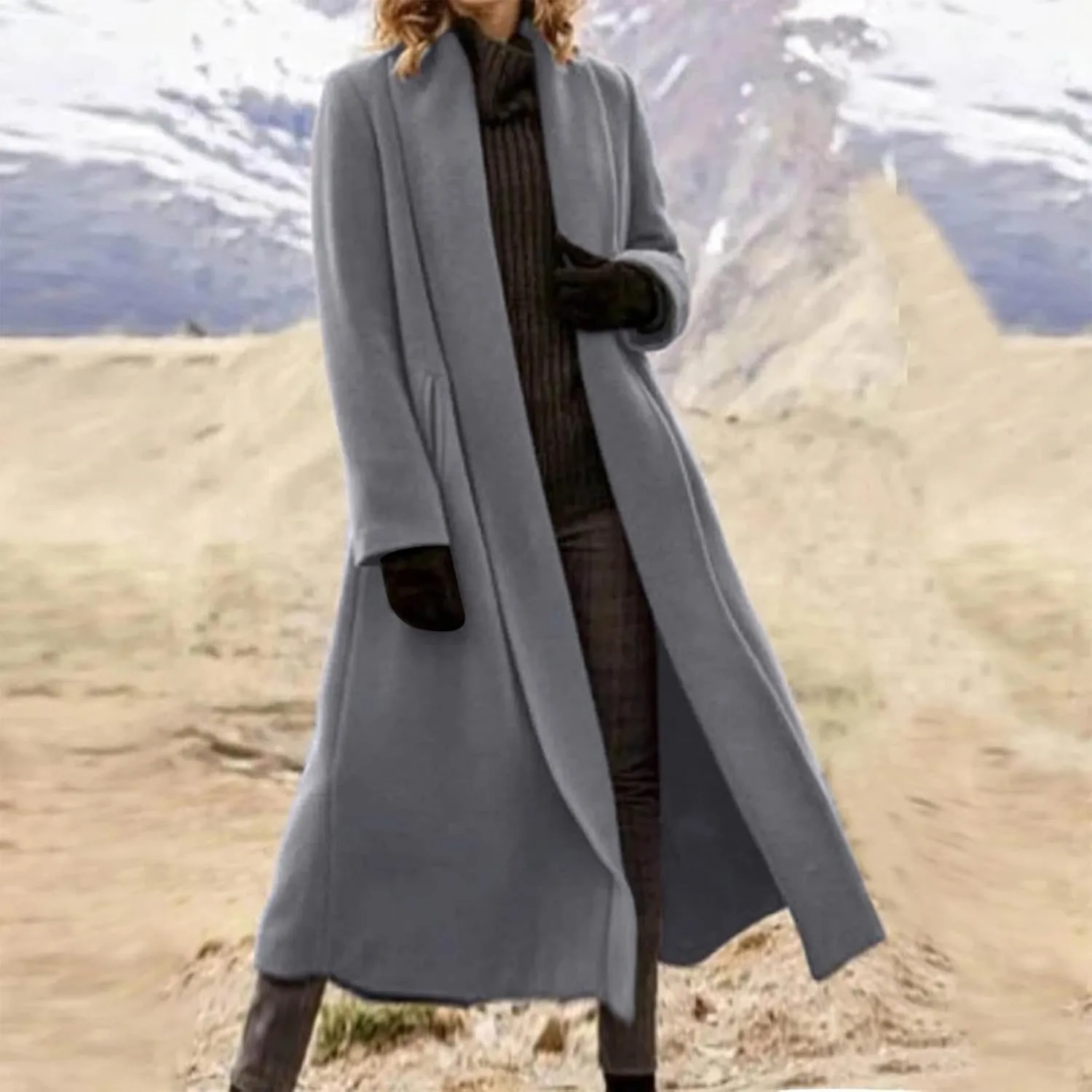 Womens Long Pea Coats Solid Color Winter Warm Trench Coat Bussiness Casual Jackets Outerwear Elegant Loose Coats