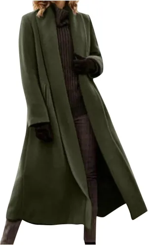 Womens Long Pea Coats Solid Color Winter Warm Trench Coat Bussiness Casual Jackets Outerwear Elegant Loose Coats