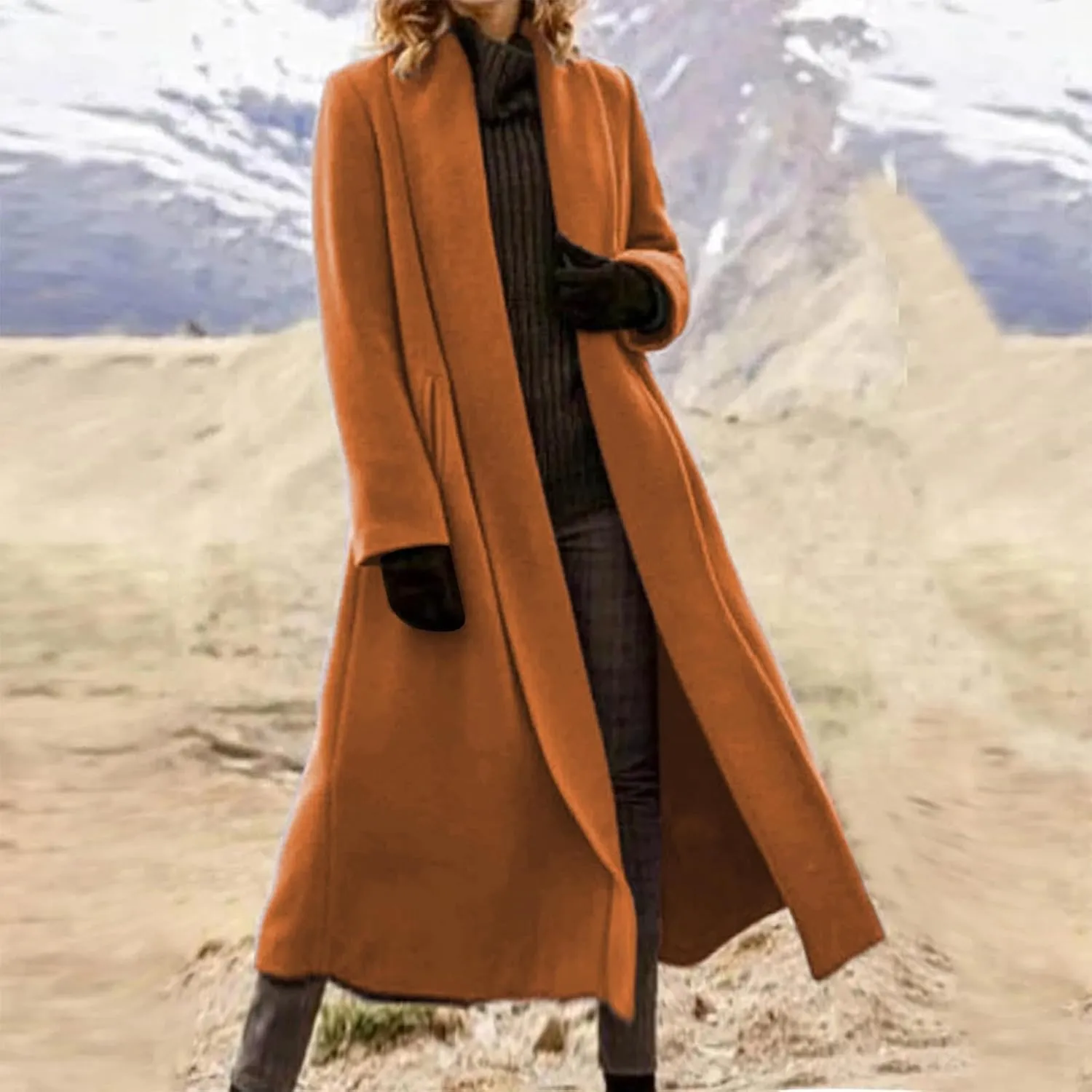 Womens Long Pea Coats Solid Color Winter Warm Trench Coat Bussiness Casual Jackets Outerwear Elegant Loose Coats
