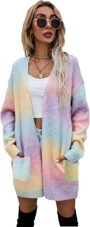 Women's Long Sleeves Open Front Casual Leopard Print Fuzzy Knitted Sweater Cardigan Coat Outwear