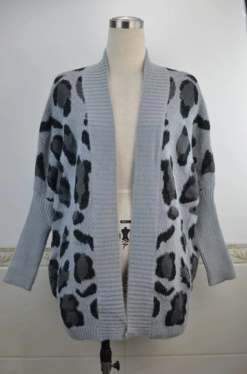 Women's Long Sleeves Open Front Casual Leopard Print Fuzzy Knitted Sweater Cardigan Coat Outwear