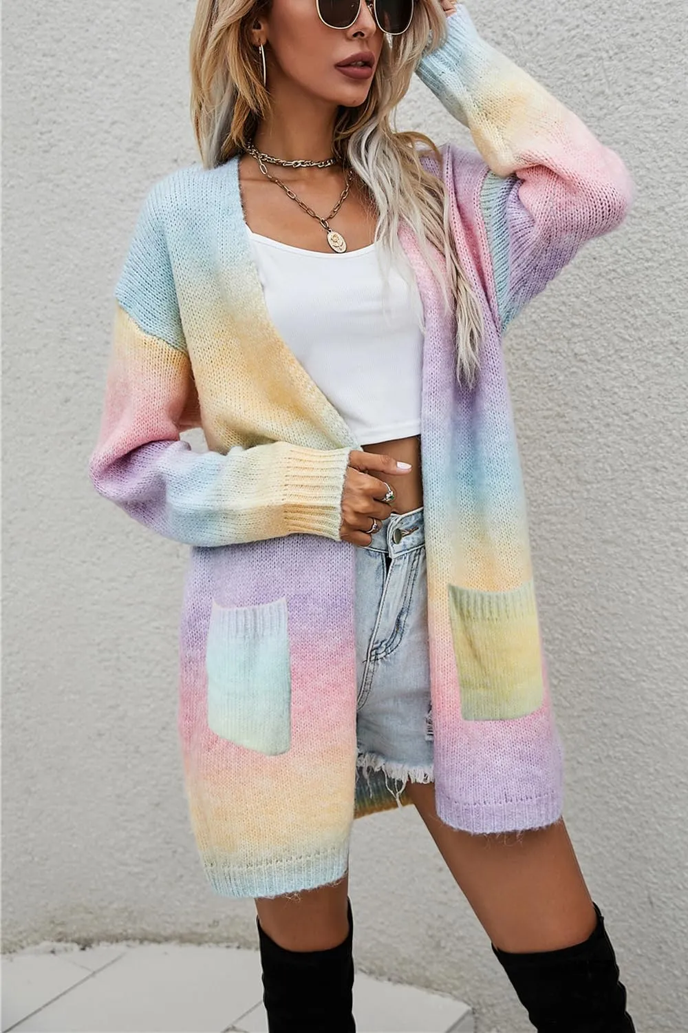 Women's Long Sleeves Open Front Casual Leopard Print Fuzzy Knitted Sweater Cardigan Coat Outwear