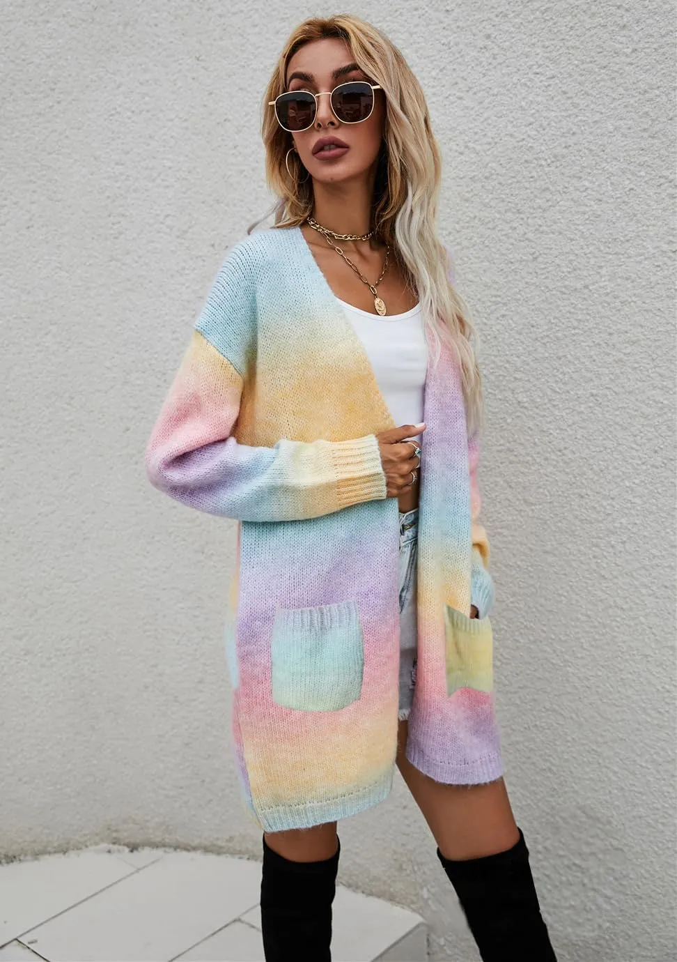 Women's Long Sleeves Open Front Casual Leopard Print Fuzzy Knitted Sweater Cardigan Coat Outwear