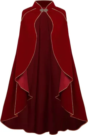 Women's Medieval Cloak Renaissance Velvet Cape with Stand-Up Collar Queen Empress Princess Costume Halloween Party