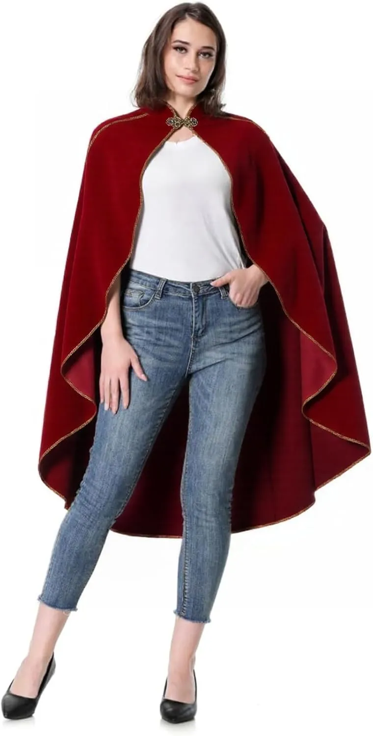 Women's Medieval Cloak Renaissance Velvet Cape with Stand-Up Collar Queen Empress Princess Costume Halloween Party