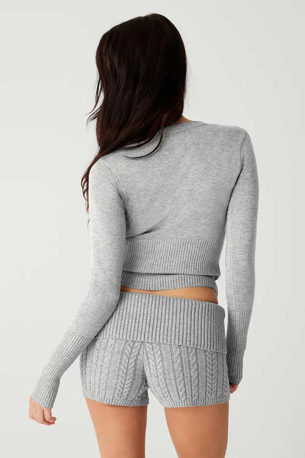 Womens Open Front Button Up Cropped Cardigan Ribbed Knit Long Sleeve Shirt Casual Solid Crop Top Cardigan Sweater