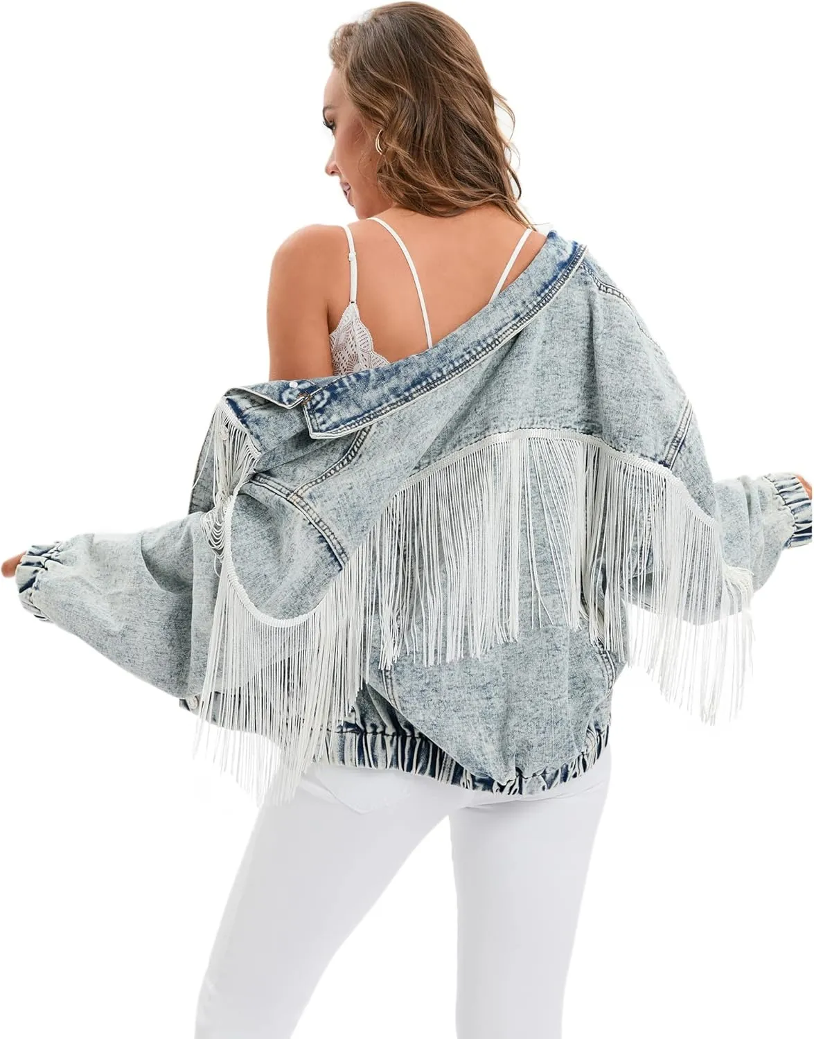 Women's Oversized Vintage Denim Jacket Long Sleeve Boyfriend Coat
