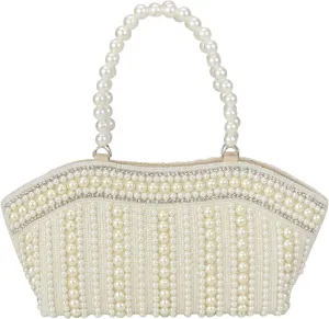 Women's Pearls Hand Clutch, Hand Bag For Wedding, Engagement and All Party Function