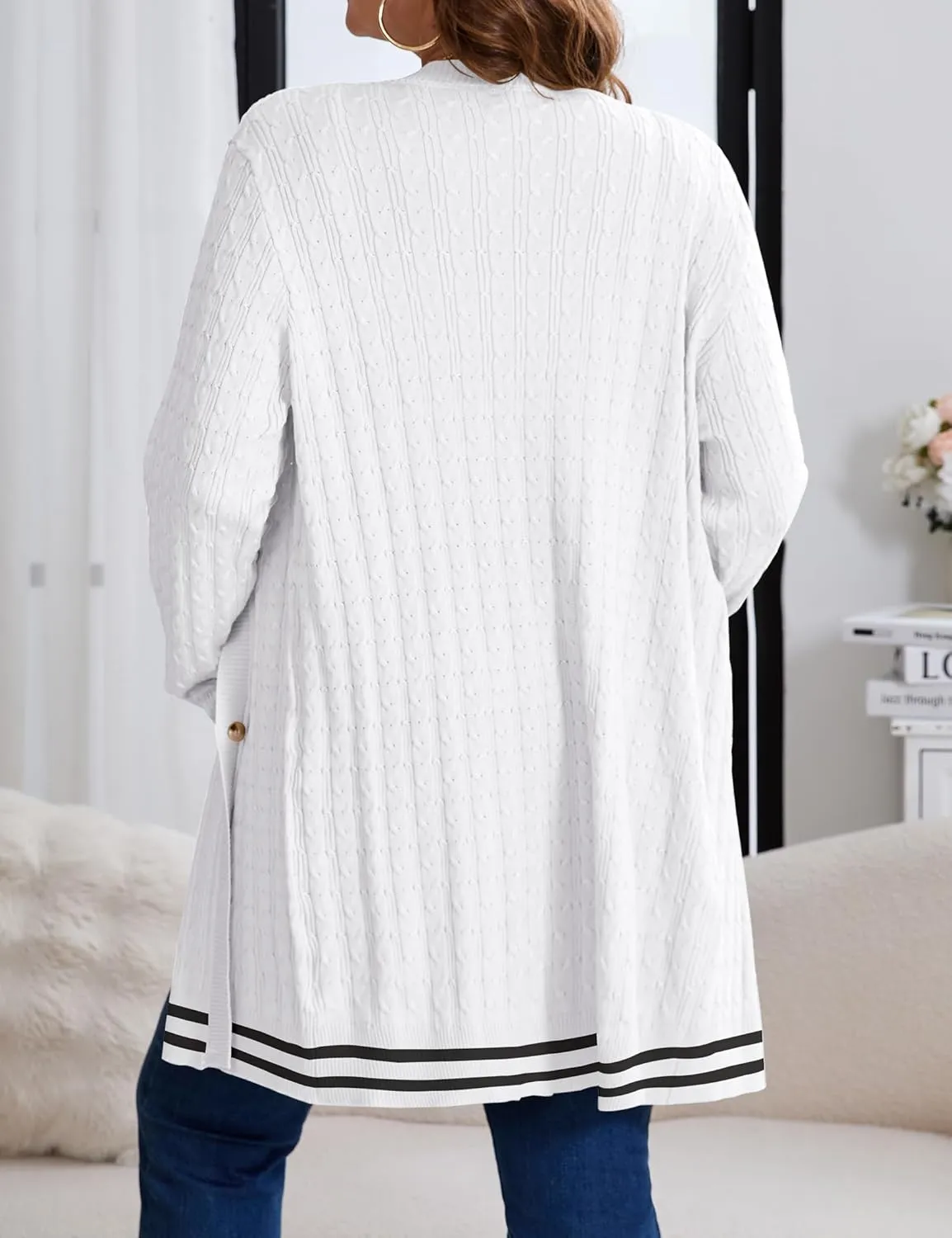 Women's Plus Size Button Down Cardigan Sweater Causal Open Front Loose Long Sleeve Crew Neck Knit Outwear