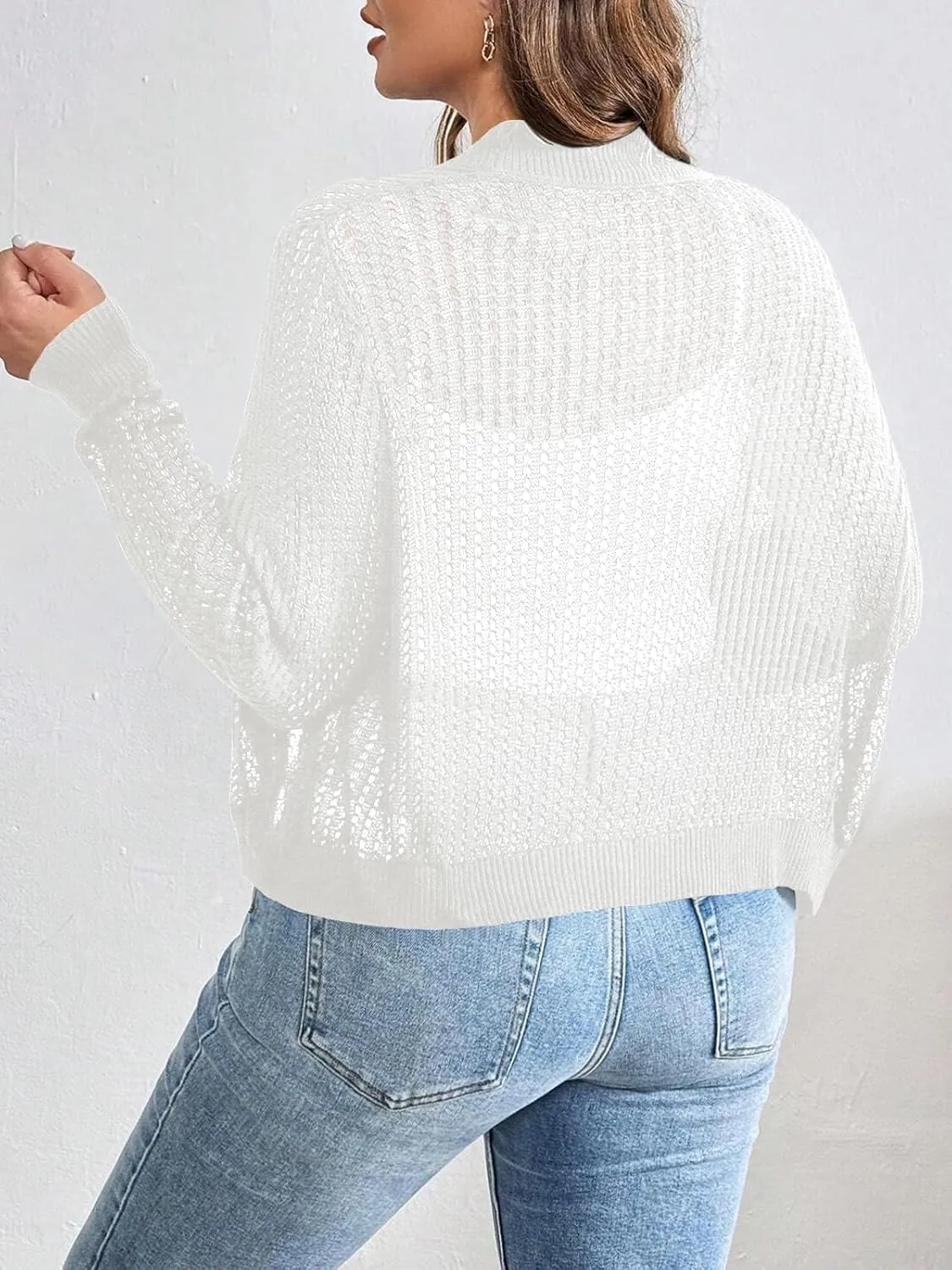 Womens Plus Size Lightweight Cardigan Sweater Open Front Long Sleeve Knitted Cropped Shrug