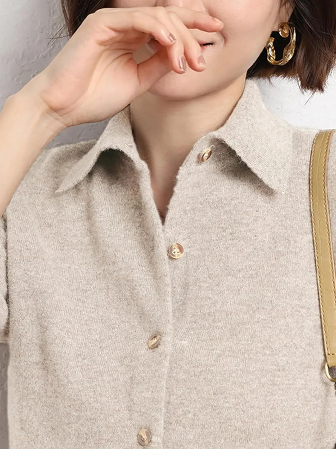 Women's Polo Cardigan Sweater Solid Button Long Sleeve Classic Neck Knit Cardigan Sweater Casual