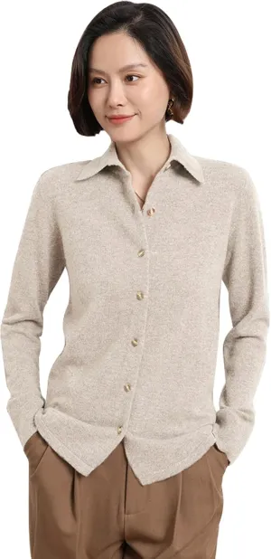 Women's Polo Cardigan Sweater Solid Button Long Sleeve Classic Neck Knit Cardigan Sweater Casual