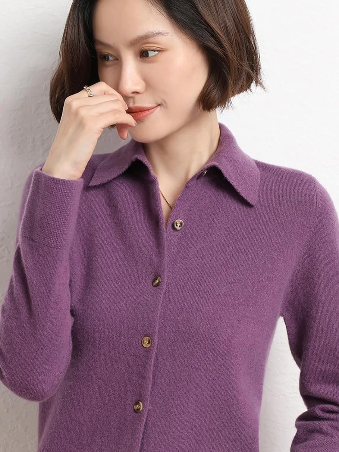 Women's Polo Cardigan Sweater Solid Button Long Sleeve Classic Neck Knit Cardigan Sweater Casual