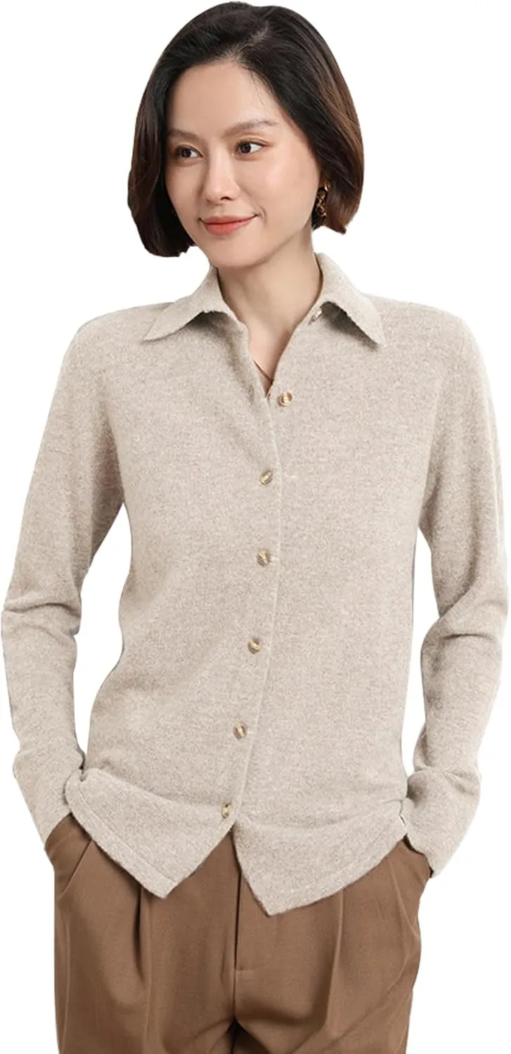 Women's Polo Cardigan Sweater Solid Button Long Sleeve Classic Neck Knit Cardigan Sweater Casual