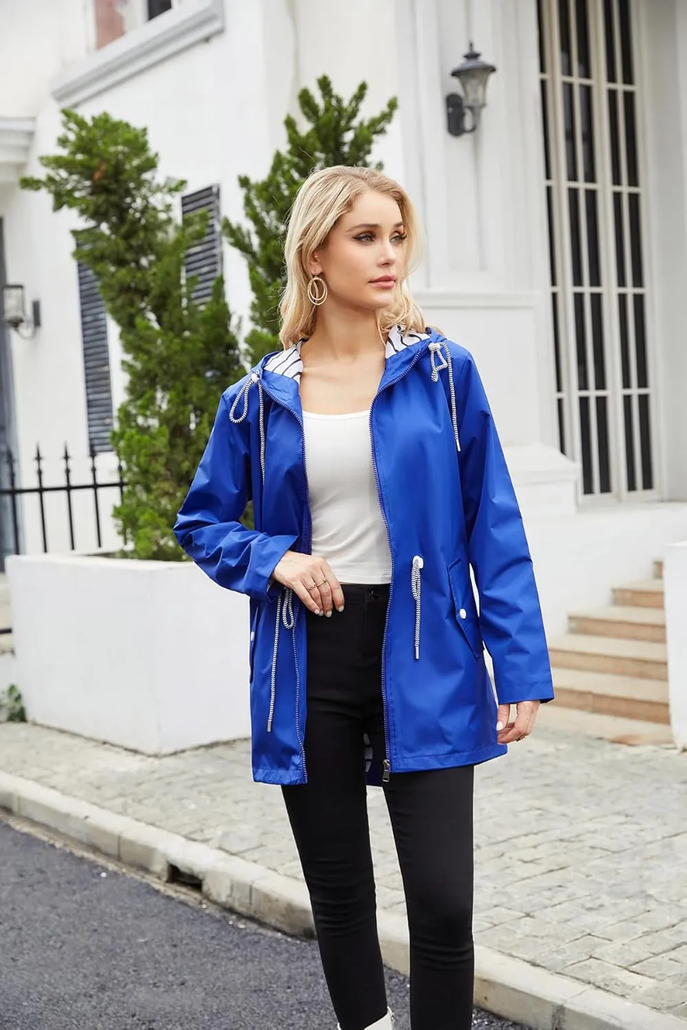 Womens Raincoat Waterproof Hooded Trench Coats Lined Windbreaker Active Travel Jacket with Pockets for Outdoor