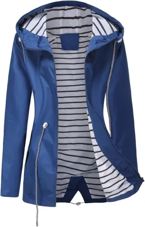 Womens Raincoat Waterproof Hooded Trench Coats Lined Windbreaker Active Travel Jacket with Pockets for Outdoor