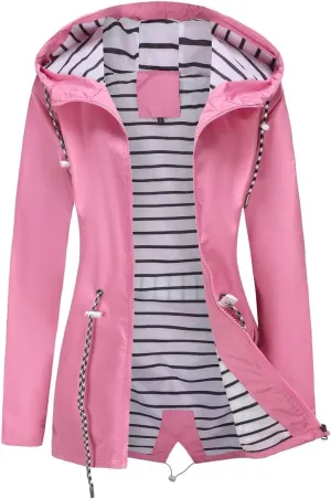 Womens Raincoat Waterproof Hooded Trench Coats Lined Windbreaker Active Travel Jacket with Pockets for Outdoor