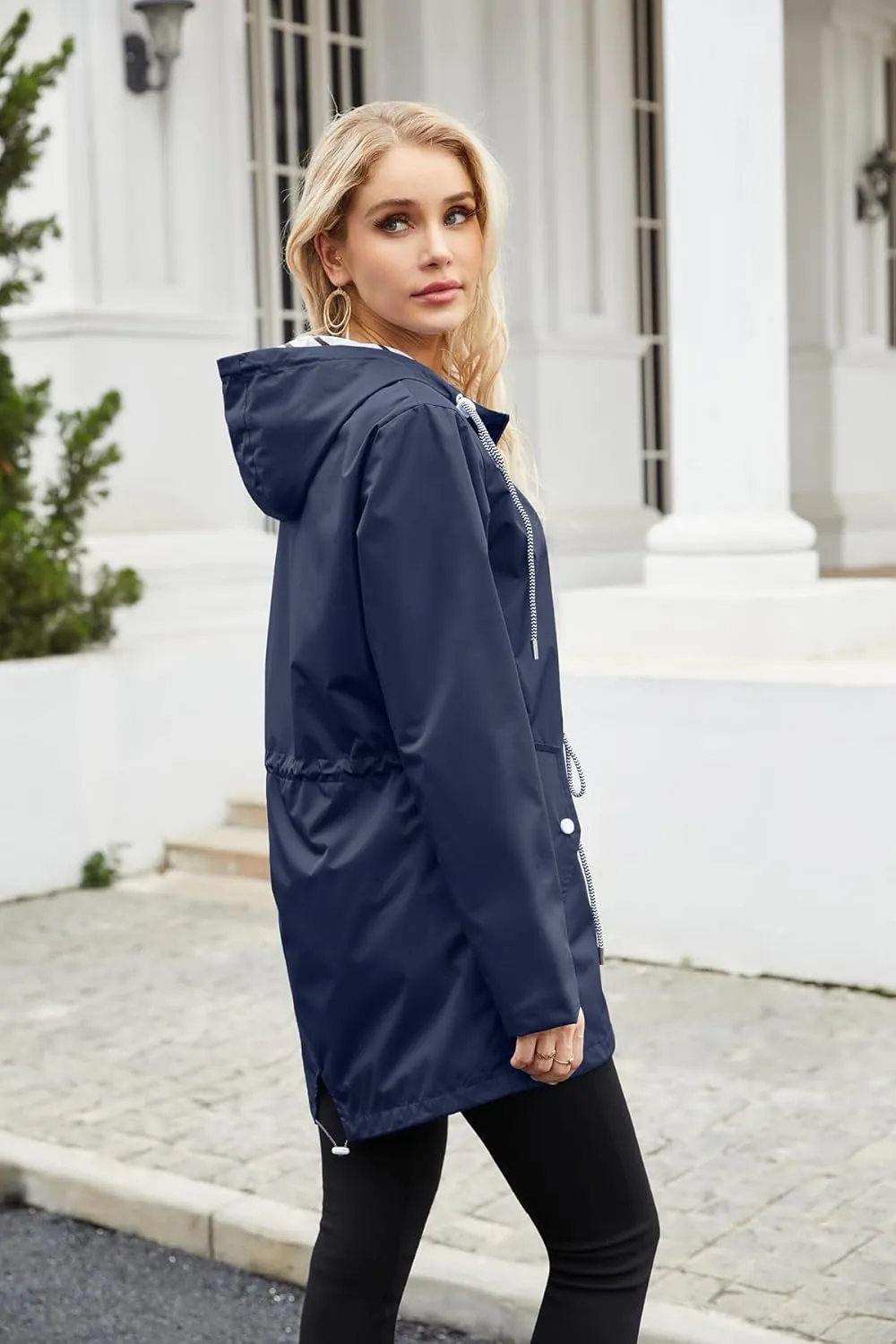 Womens Raincoat Waterproof Hooded Trench Coats Lined Windbreaker Active Travel Jacket with Pockets for Outdoor