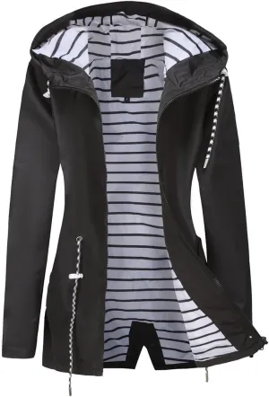 Womens Raincoat Waterproof Hooded Trench Coats Lined Windbreaker Active Travel Jacket with Pockets for Outdoor