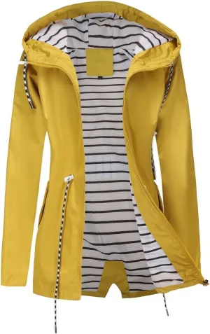 Womens Raincoat Waterproof Hooded Trench Coats Lined Windbreaker Active Travel Jacket with Pockets for Outdoor