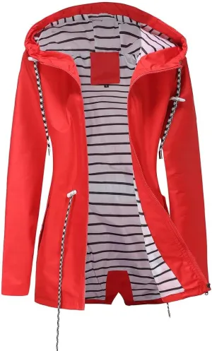 Womens Raincoat Waterproof Hooded Trench Coats Lined Windbreaker Active Travel Jacket with Pockets for Outdoor