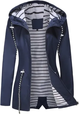 Womens Raincoat Waterproof Hooded Trench Coats Lined Windbreaker Active Travel Jacket with Pockets for Outdoor