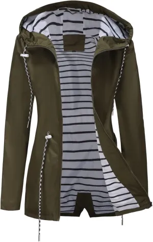 Womens Raincoat Waterproof Hooded Trench Coats Lined Windbreaker Active Travel Jacket with Pockets for Outdoor