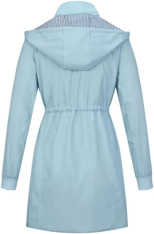 Womens Raincoat Waterproof with Hood Lightweight Windbreaker Rain Jacket Trench Coats Striped Lined
