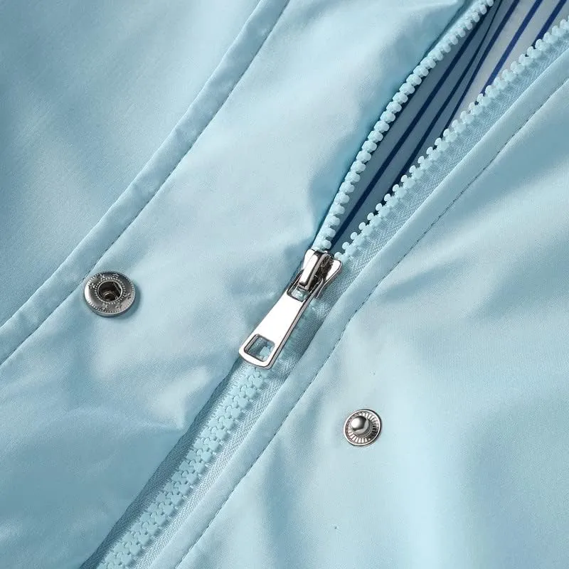 Womens Raincoat Waterproof with Hood Lightweight Windbreaker Rain Jacket Trench Coats Striped Lined