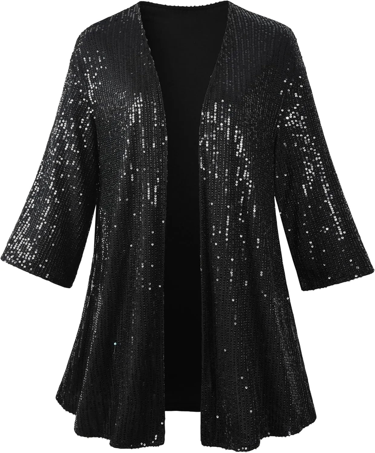 Women's Sequin Cardigan Casual 3/4 Sleeve Shinny Coat Open Front Sparkle Outwear Party Evening Glitter Cardigans