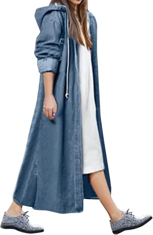 Womens Single Breasted Long Trench Coat Size Denim Lady Plus Jacket Coat Womens Women Double Breasted Classic Lapel