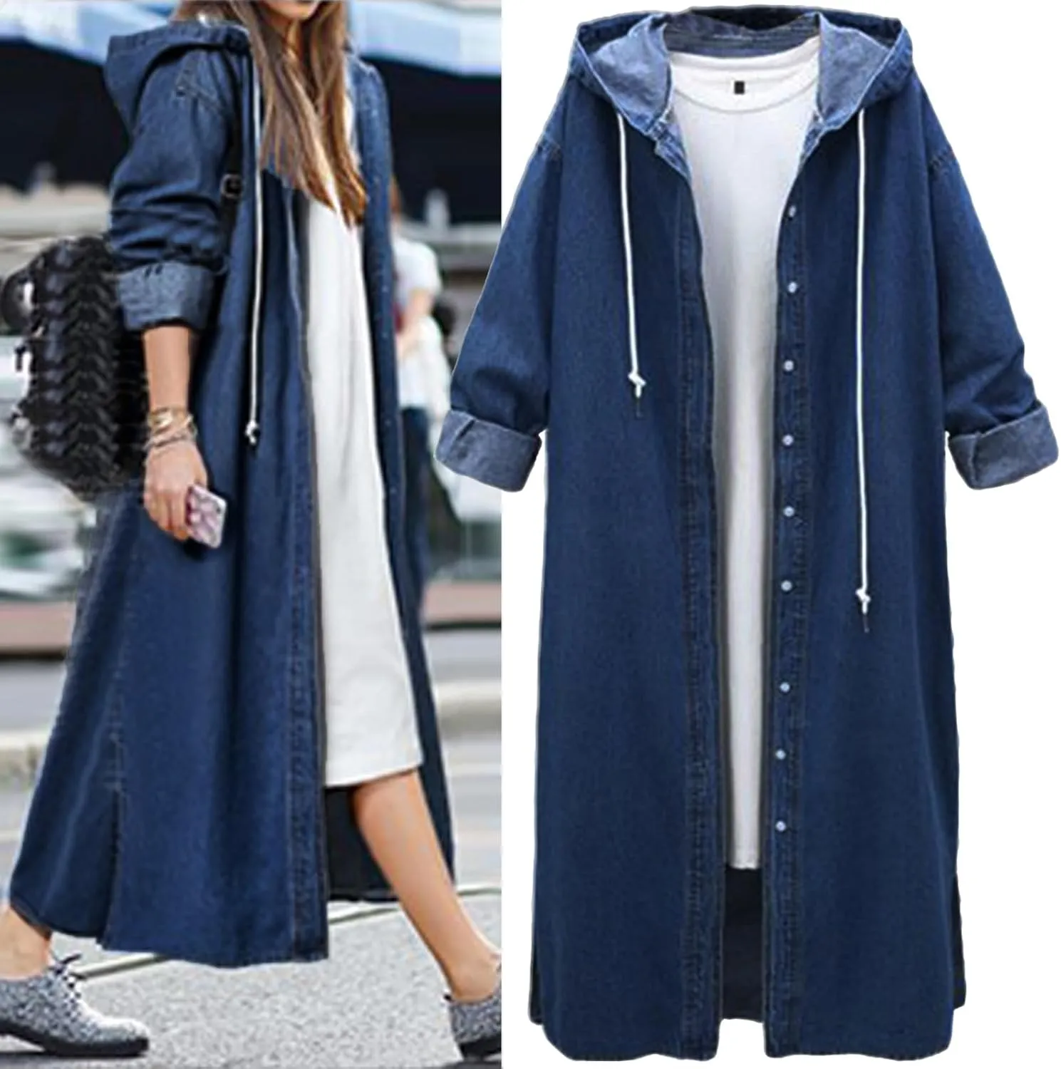 Womens Single Breasted Long Trench Coat Size Denim Lady Plus Jacket Coat Womens Women Double Breasted Classic Lapel