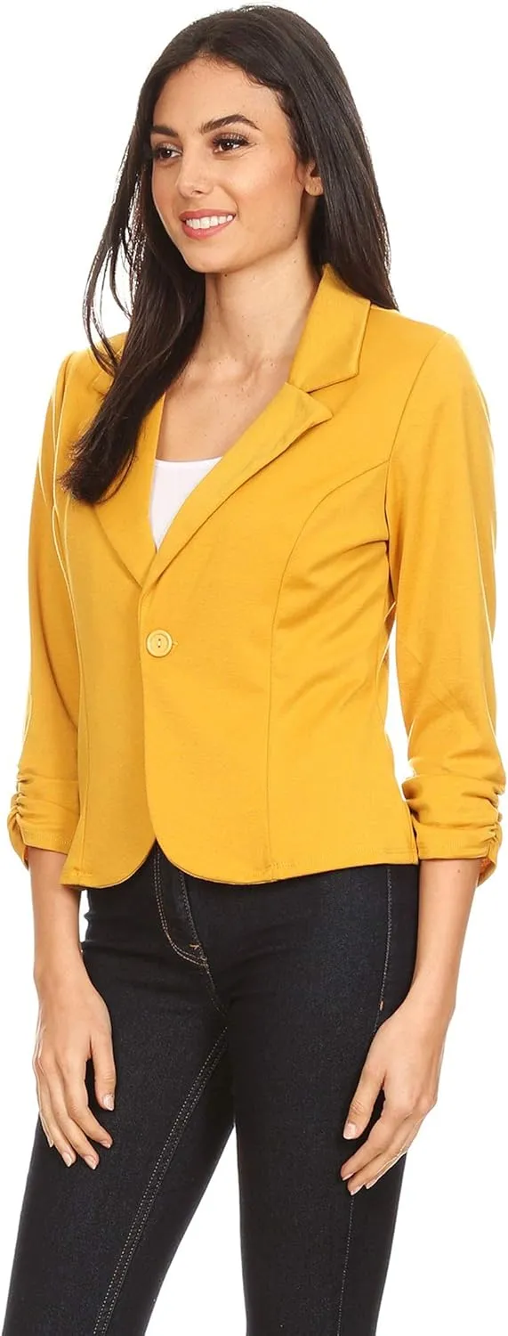 Women's Solid Comfy Casual Office 3/4 Long Sleeve Open Front Blazer Jacket/Made in USA