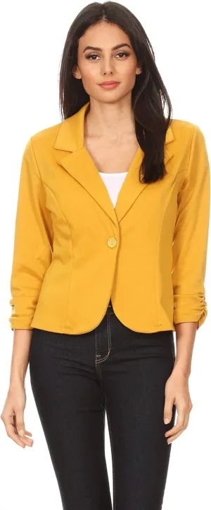Women's Solid Comfy Casual Office 3/4 Long Sleeve Open Front Blazer Jacket/Made in USA
