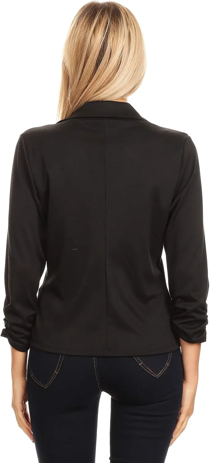 Women's Solid Comfy Casual Office 3/4 Long Sleeve Open Front Blazer Jacket/Made in USA
