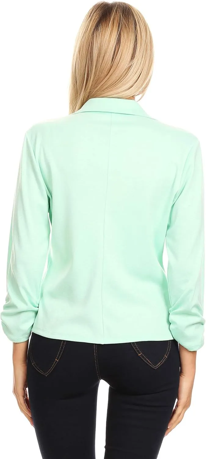 Women's Solid Comfy Casual Office 3/4 Long Sleeve Open Front Blazer Jacket/Made in USA